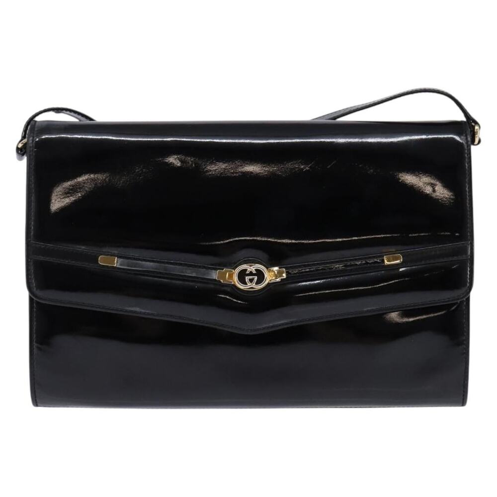 GUCCI Shoulder Bag Enamel Black Gold - Picture 2 of 12